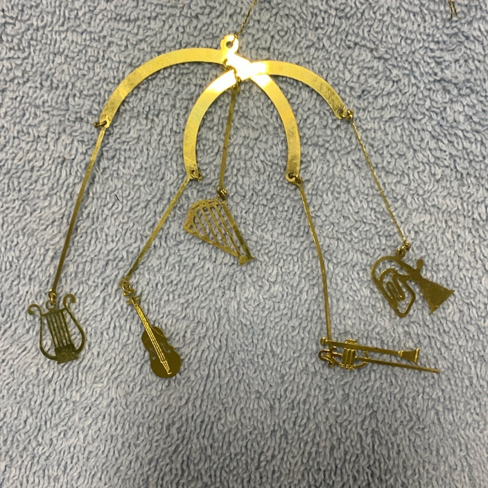 Hanging Brass Mobile, Christmas Ornament Music Instrument, Horn Violin Harp Lyre